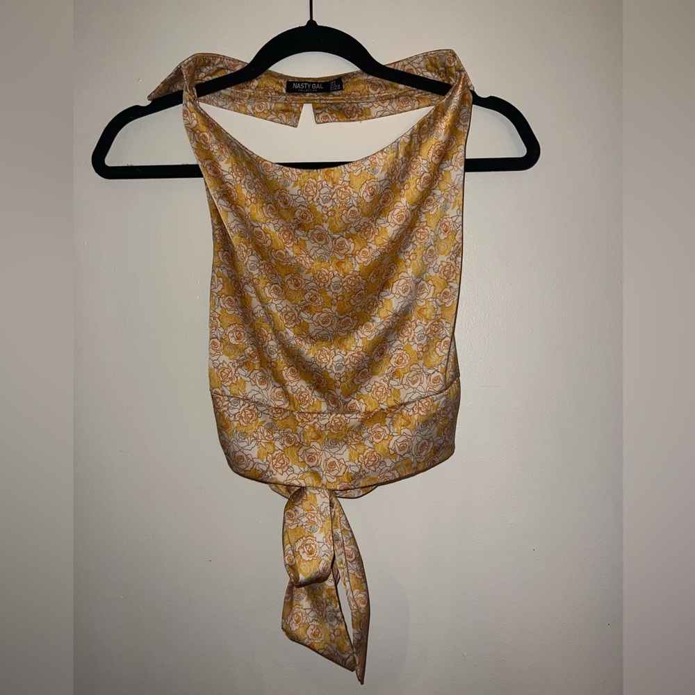Nasty Gal Yellow Floral Open-Back Top